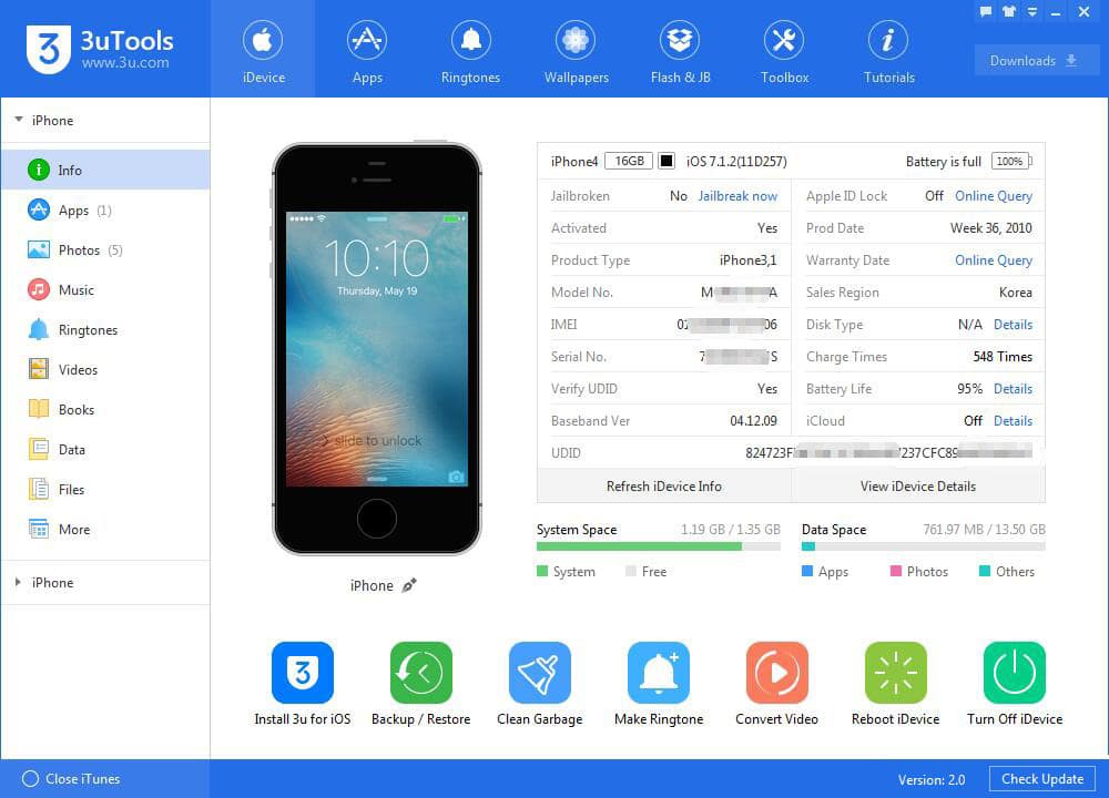 Cómo obtener Serial Number o IMEI con 3uTools para desbloqueo iCloud Open Menu